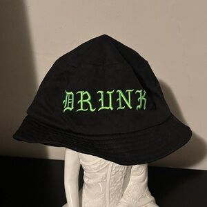 Black Bucket Hat with Green Embroidery